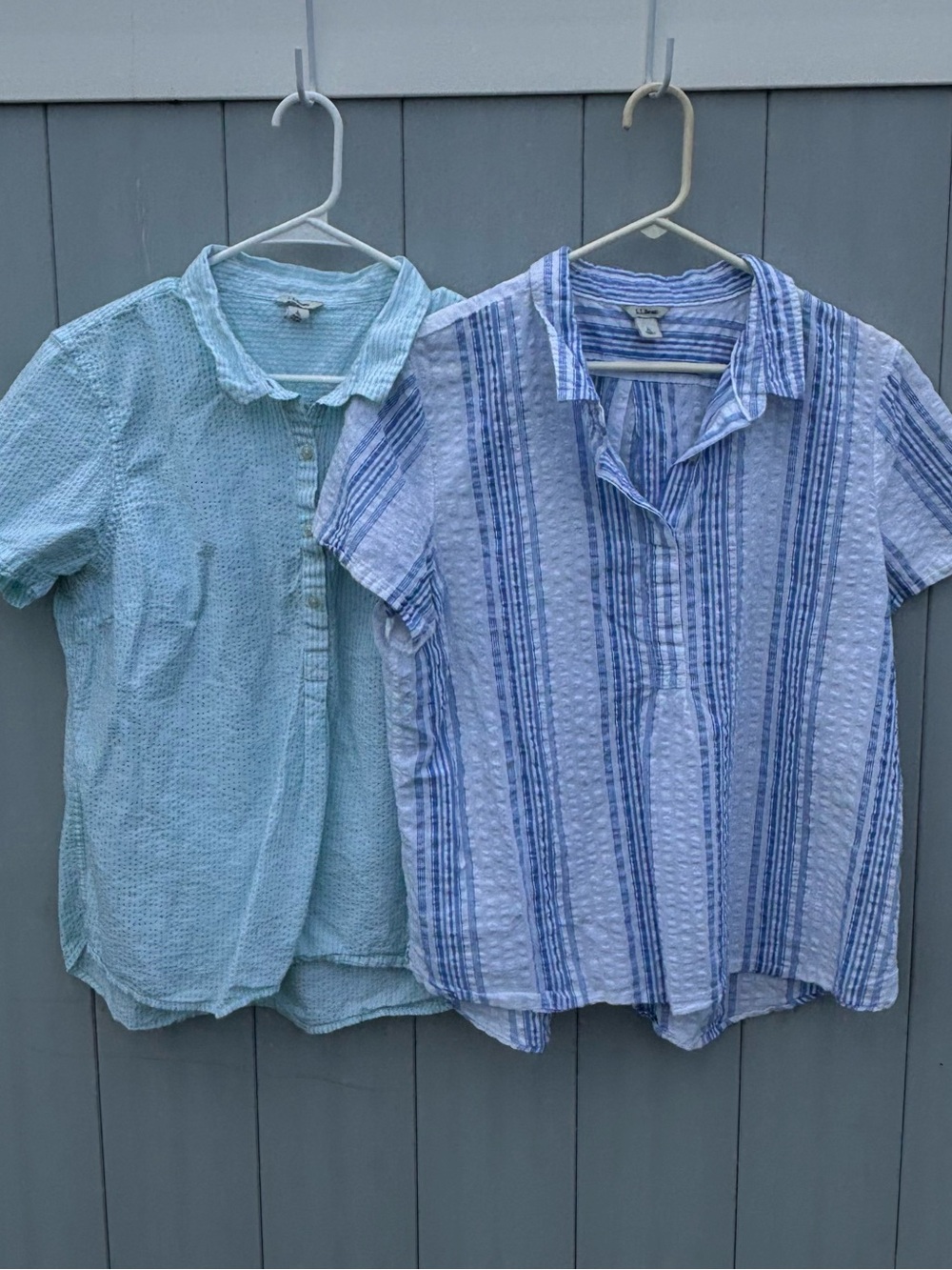 LL BEAN, Lot of Two, Vacationland Seersucker Popover Shirts, Size L, MSRP $49.95